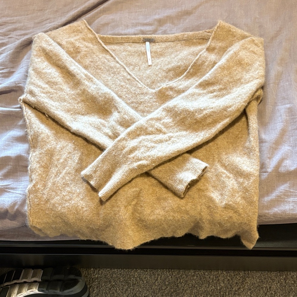 Free People V-Neck Sweater - Light Brown